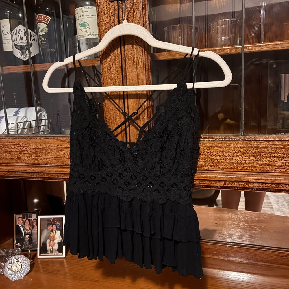 Free People Black Lace Ruffle Camisole